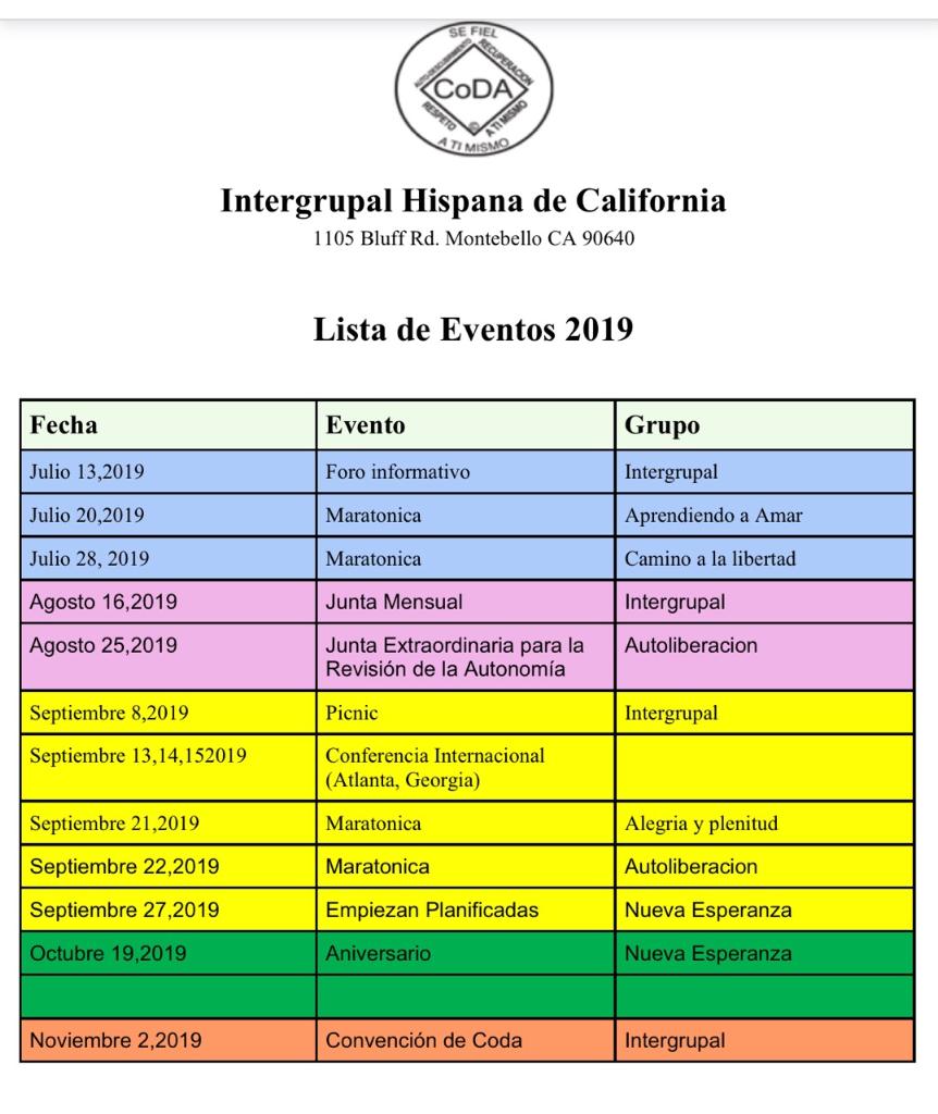 Events for April 2024 CoDependientes Anonimos